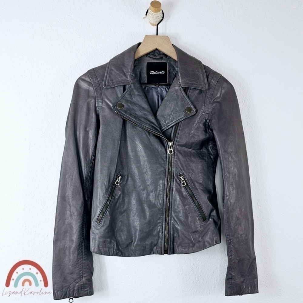 New! Madewell Washed Leather Motorcycle Jacket Brass Hardware Edition